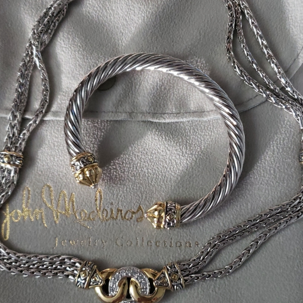 John Medeiros Silver and Gold knot necklace and ba